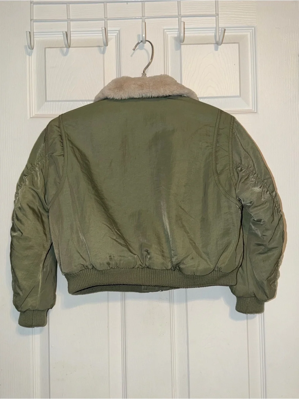 Zara Kids Olive Green Puffer Jacket with Faux Fur Collar